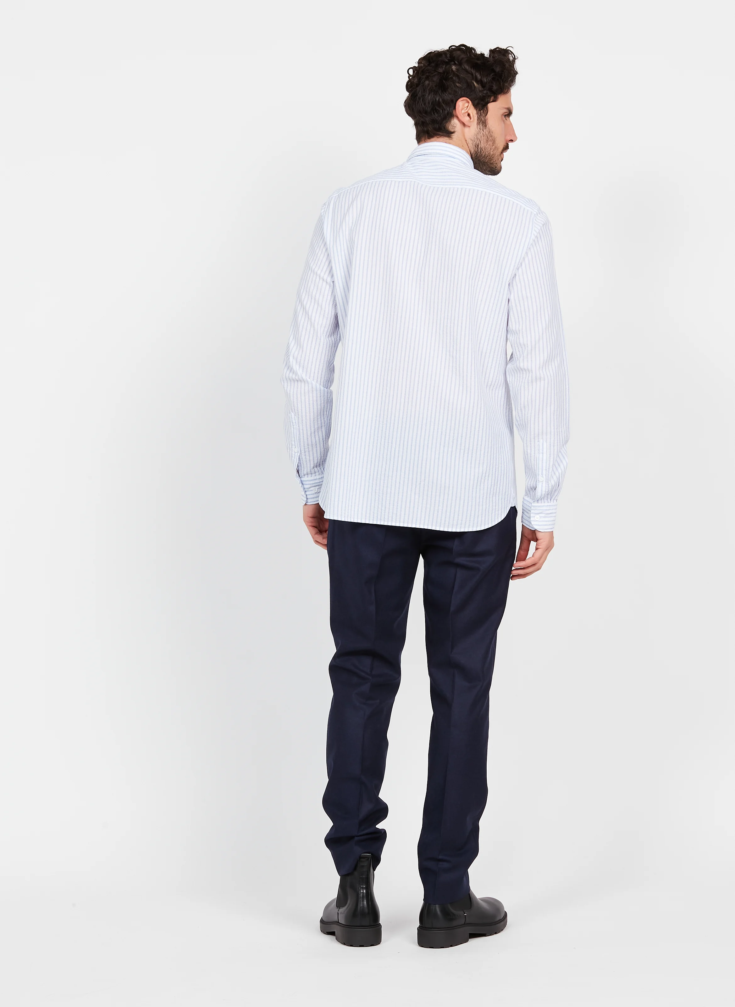 Chemise col classique à rayures en coton | Blanc