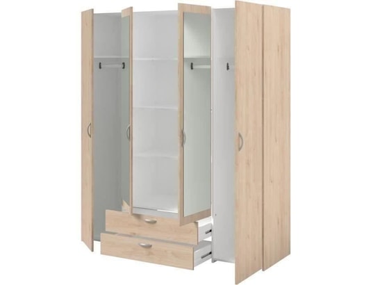 PARISOT - Armoire varia - décor chene et blanc - 4 portes - 2 tiroirs
