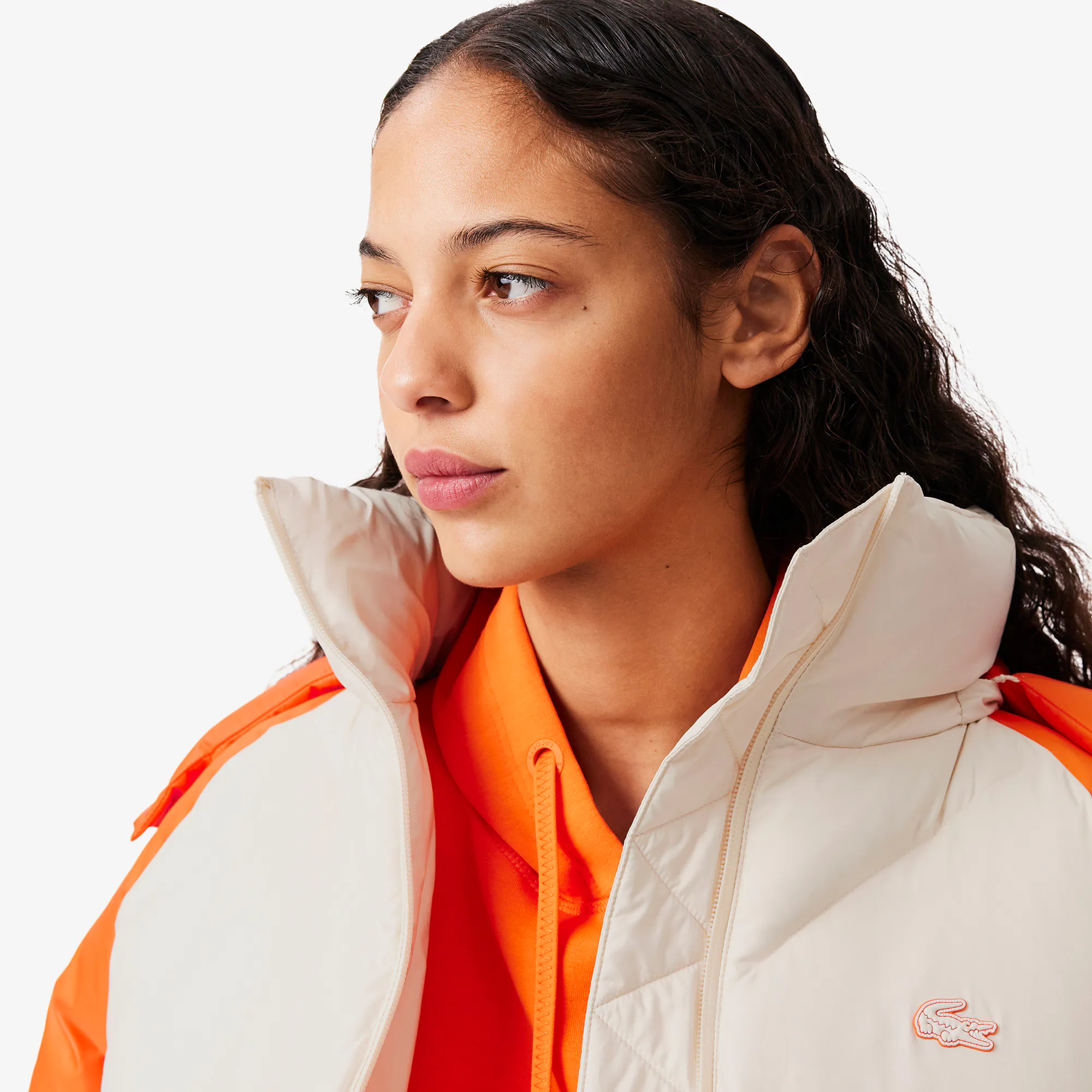 Doudoune courte oversize à capuche Blanc / Orange