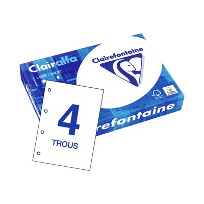 Clairefontaine CLAIRALFA - Papier blanc perforé 4 trous - A4 (210 x 297 mm) - 80 g/m² - Ramette de 500 feuilles