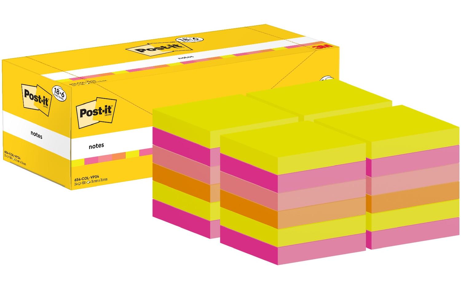 Notizzettel 3M, 76 x 76 mm, 18+6 Blöcke, mehrfarbigHaftnotizen