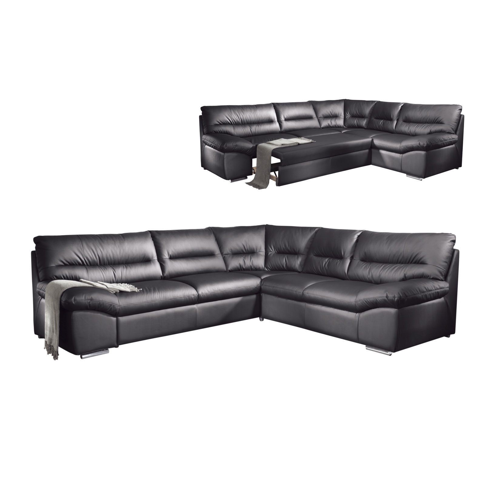 Ecksofa - schwarz - Kunstleder - Liegefunktion links