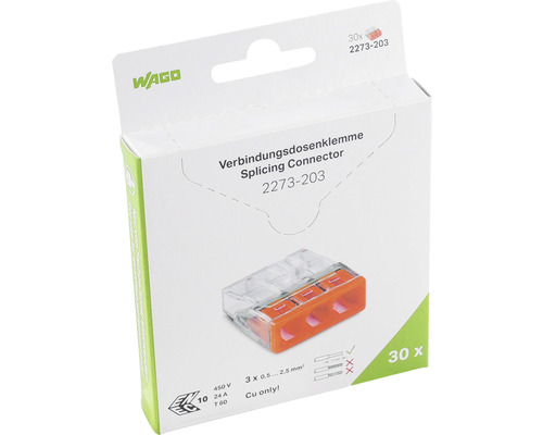 Wago 2273-203 COMPACT aansluitdoosklem 0,5-2,5 mm² 3-aderige insteekklem 30 stuks