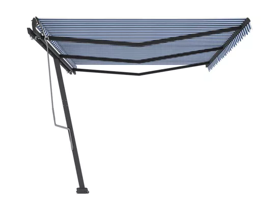 Auvent manuel rétractable sur pied 600x350 cm Bleu/Blanc
