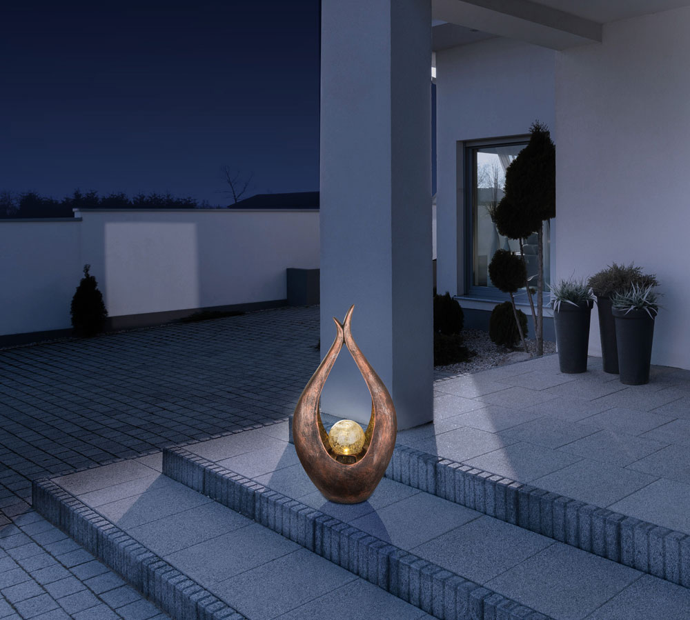 LED Solarleuchte Bronzefarben mit Glaskugel Höhe 50 cm