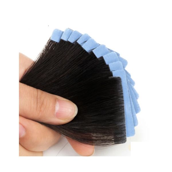 Extensão de Cabelo Preto 100% Cabelo Humano Fita Adesiva Invisível 100% 50Cm 80 peças
