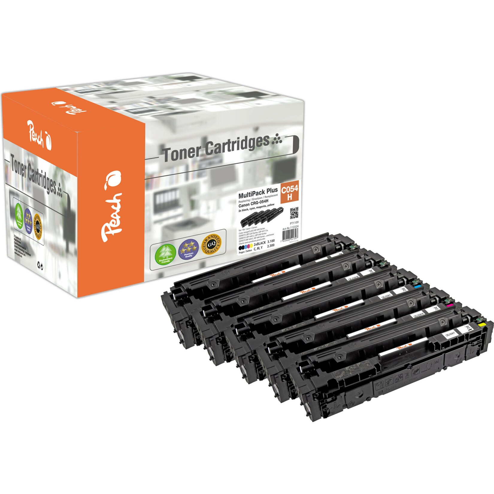 Peach HP 054 H 5 Toner XL (2*bk, c/m/y) ersetzt Canon CRG-054H, 3028C002*2, 3027C002, 3026C002, 3025C002 für z.B. Canon iSENSYS MF 641 Cw (wiederaufbereitet)