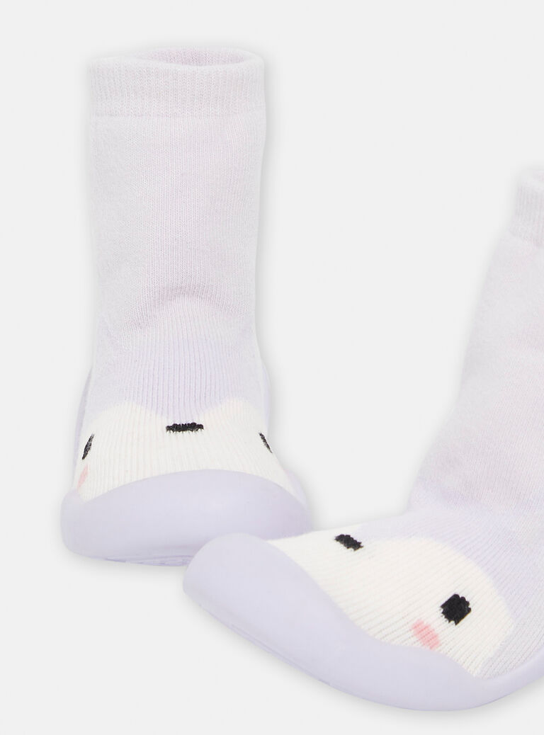 Chaussons chaussettes mauves à motif renne