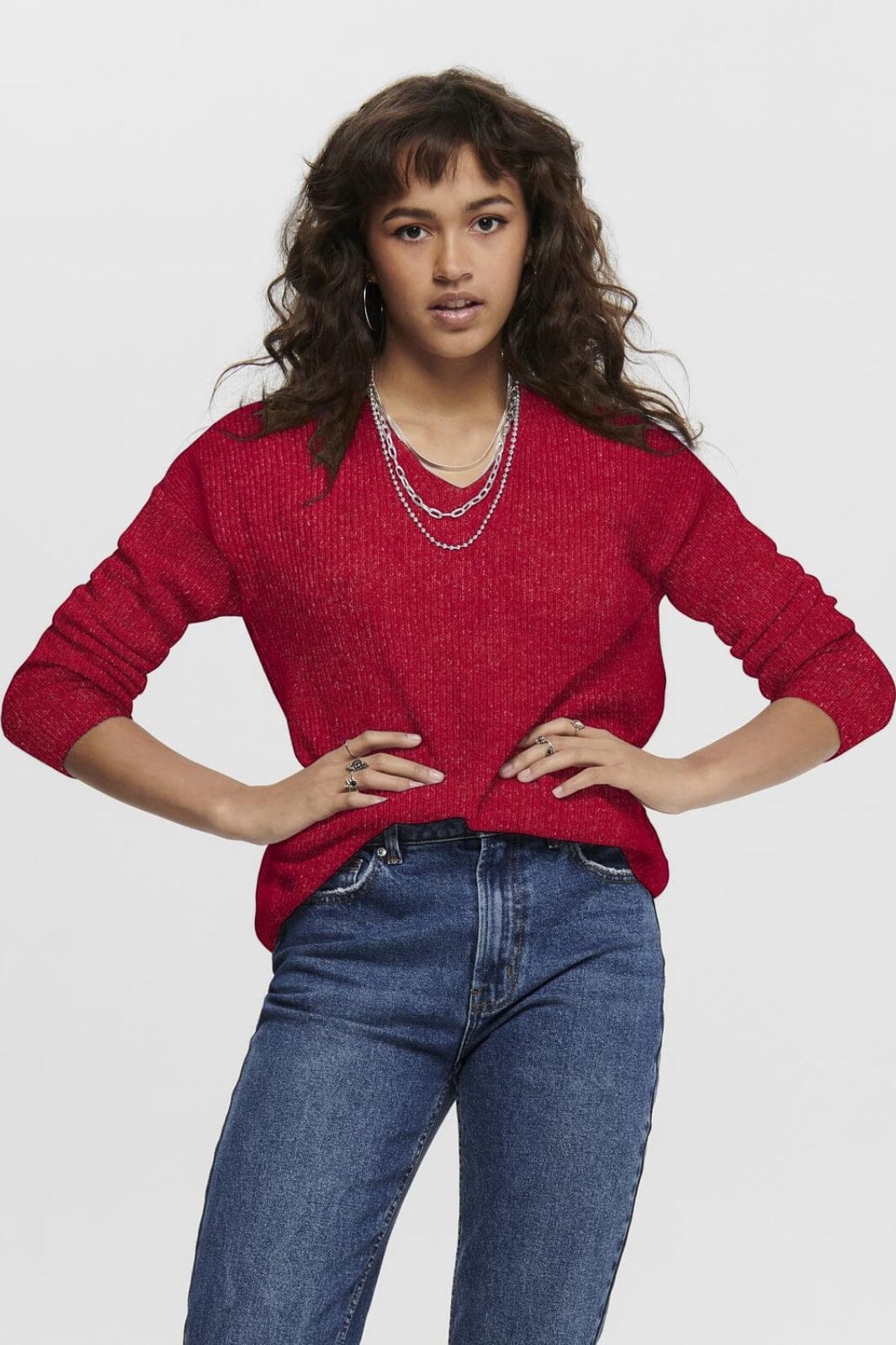 Only Onlcamilla V-Neck L/S Pullover Knt 4546514 true red melange
