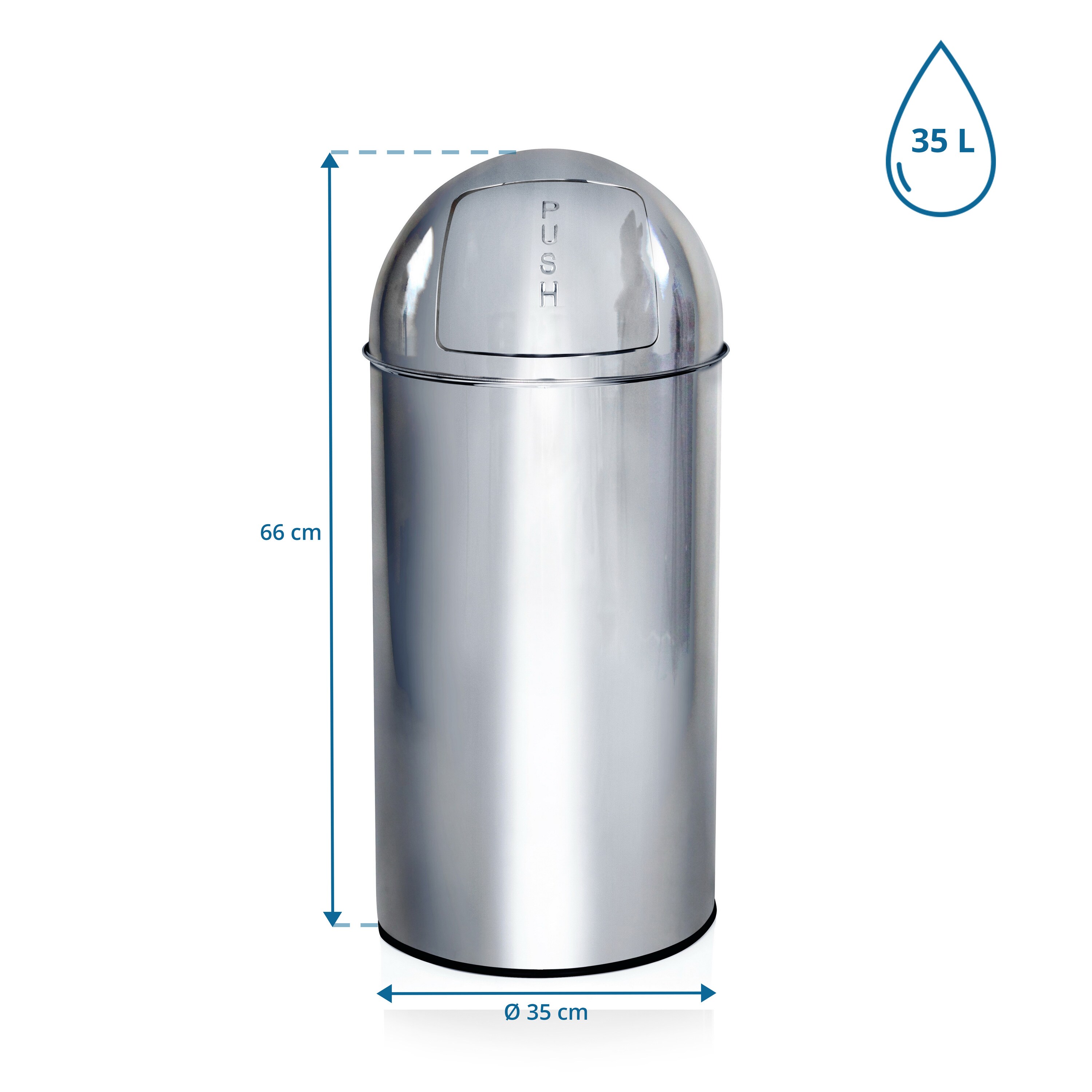 Mülleimer PUSH 35L Stahlblech hjh OFFICE