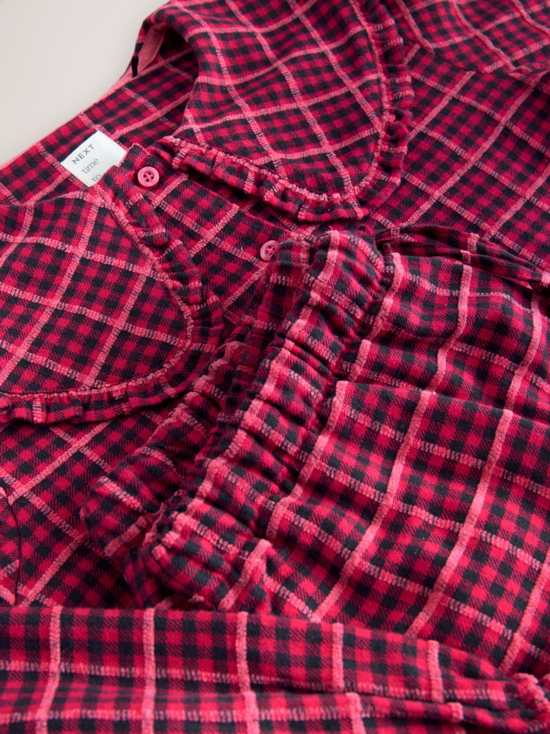Roze gingham - Flannelen pyjama met knopen