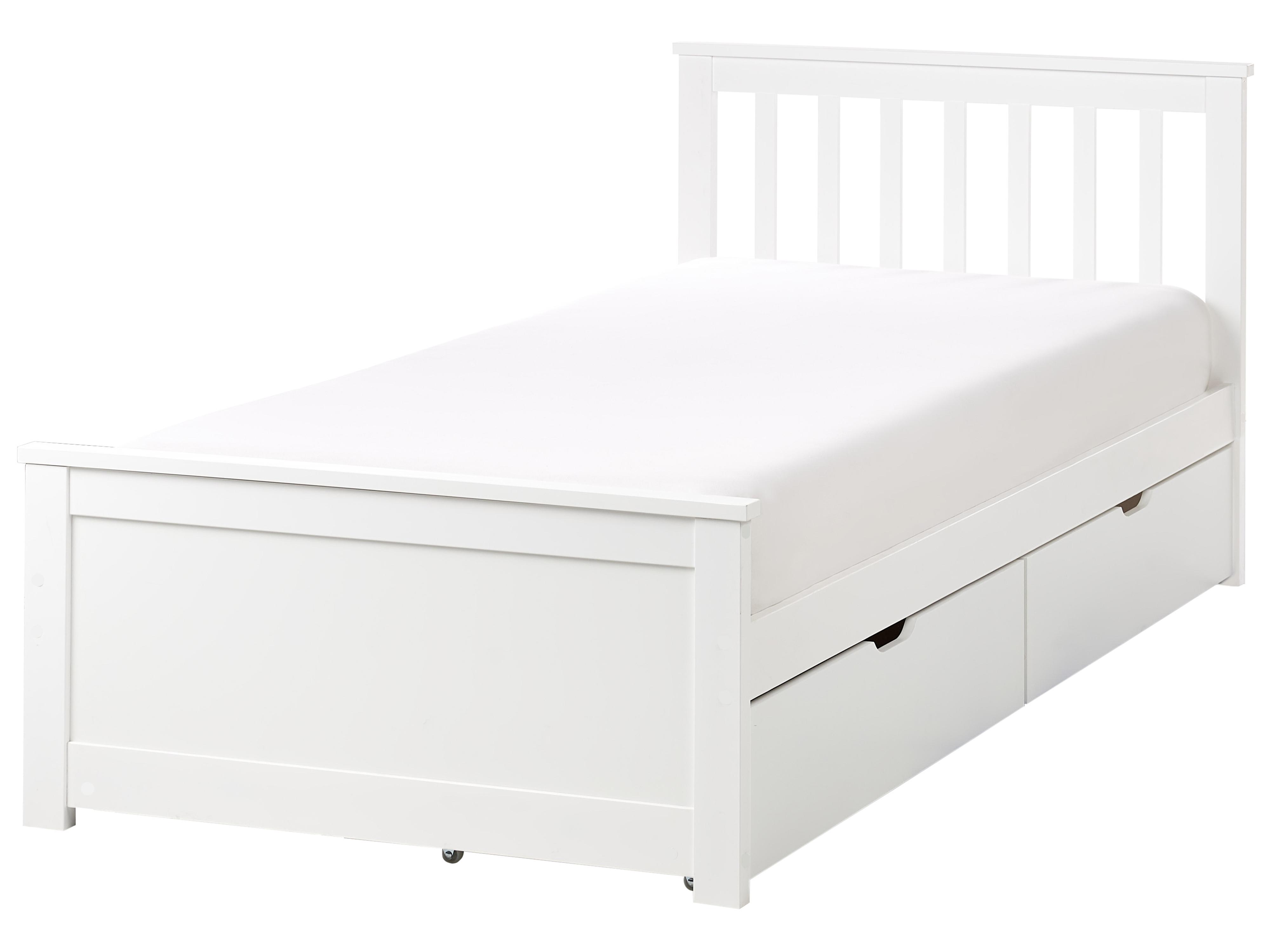 Bed met opbergladen Dennenhout OLENDON 90 x 200 cm Wit