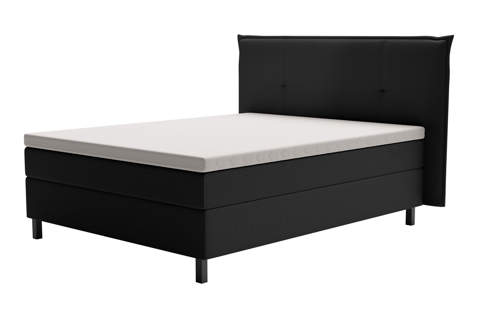 XOV Premium 15 Kontinentalseng 160x200 cm i tekstil Terranova 01 sort, fast/fast med Premium 15 overmadrass og sort firkantede ben, gavl selges separate