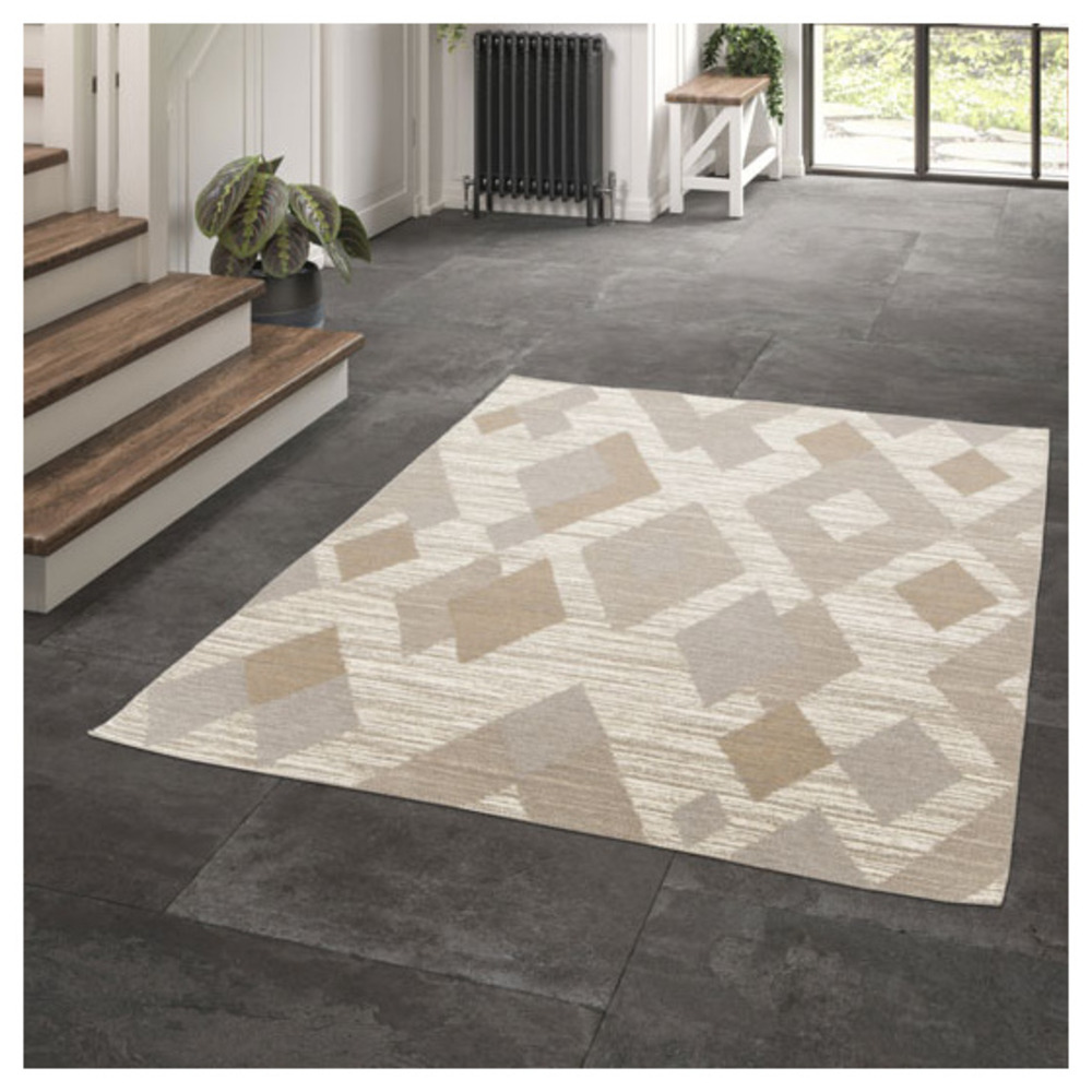 Tapis tissé en polyester recyclé et jute - jaï - marron - 120 x 170 cm