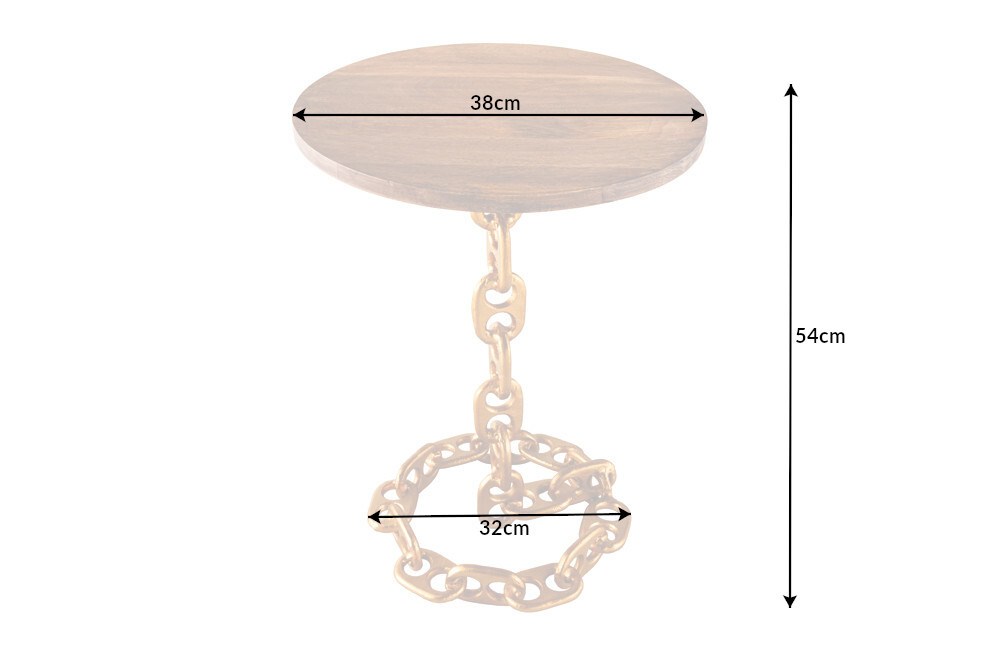 Design Beistelltisch CHAINS 55cm gold Mangoholz handmade Metall rund Kettengestell massiv
