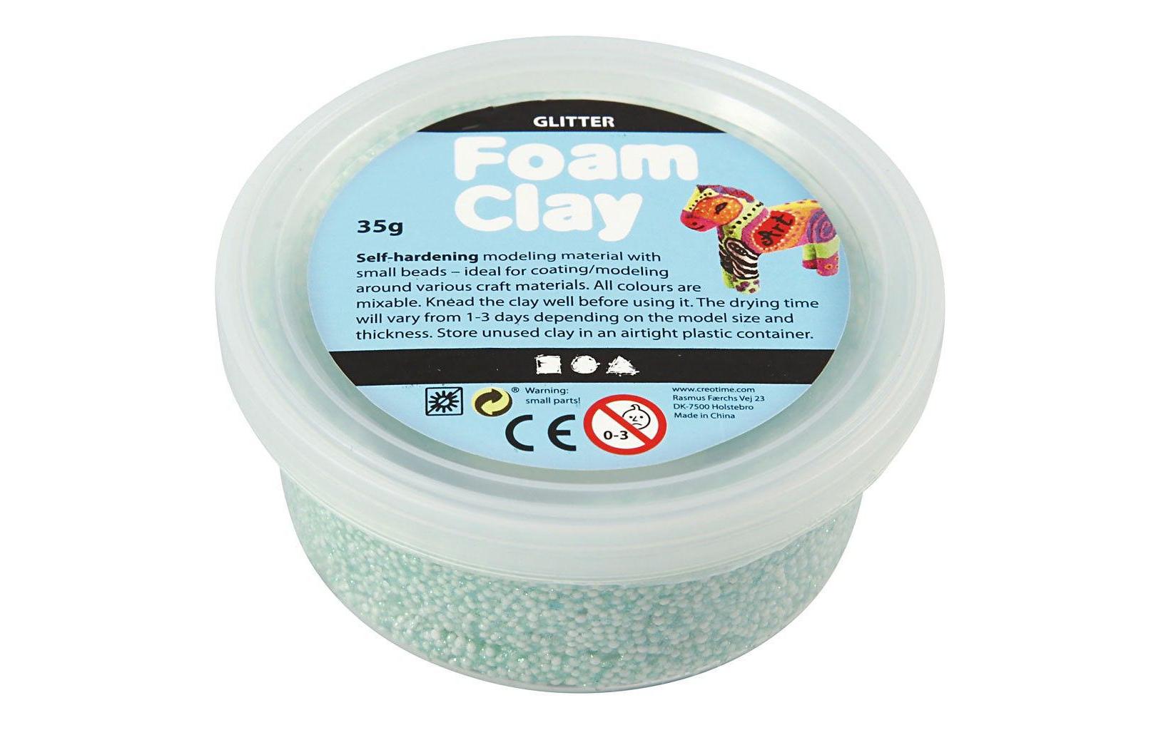 Modelliermasse Foam Clay 35 g Glitzer HellgrünSelbsthärtende Modelliermasse mit winzigen Styroporkügelchen