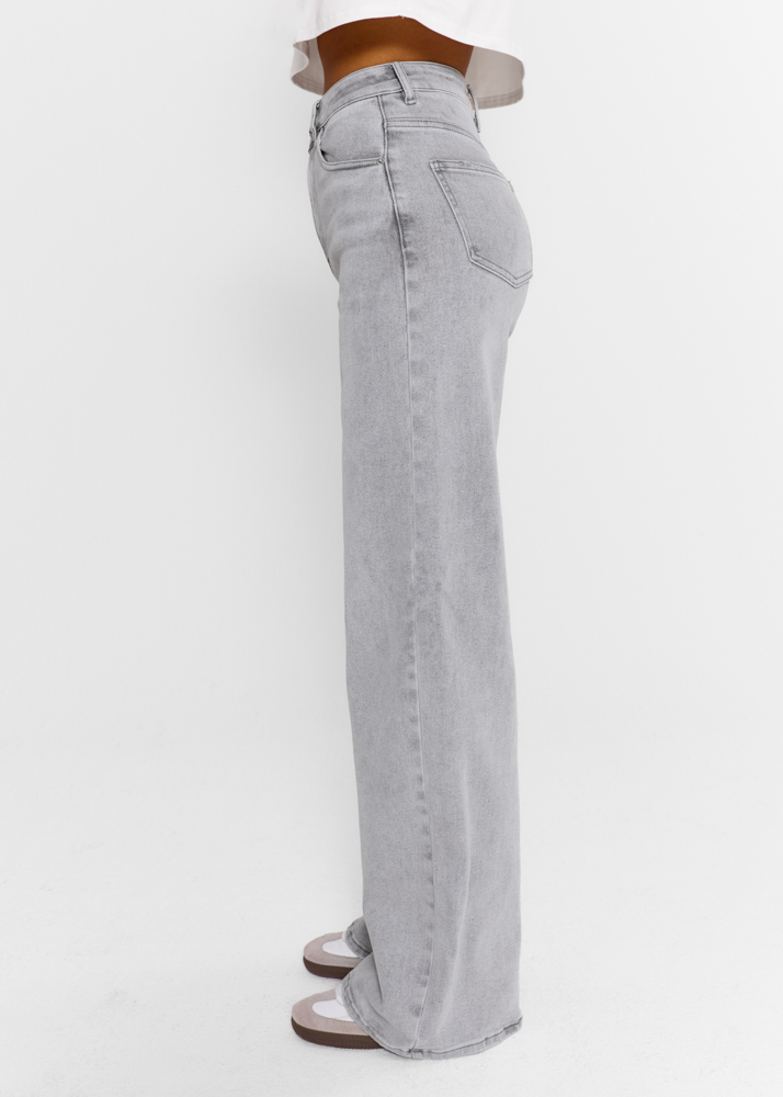 Wide leg stretch jeans lichtgrijs