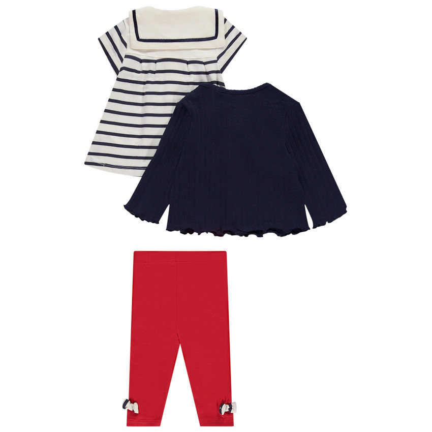 Ensemble 3 pièces avec tunique esprit marinière pour bébé fille