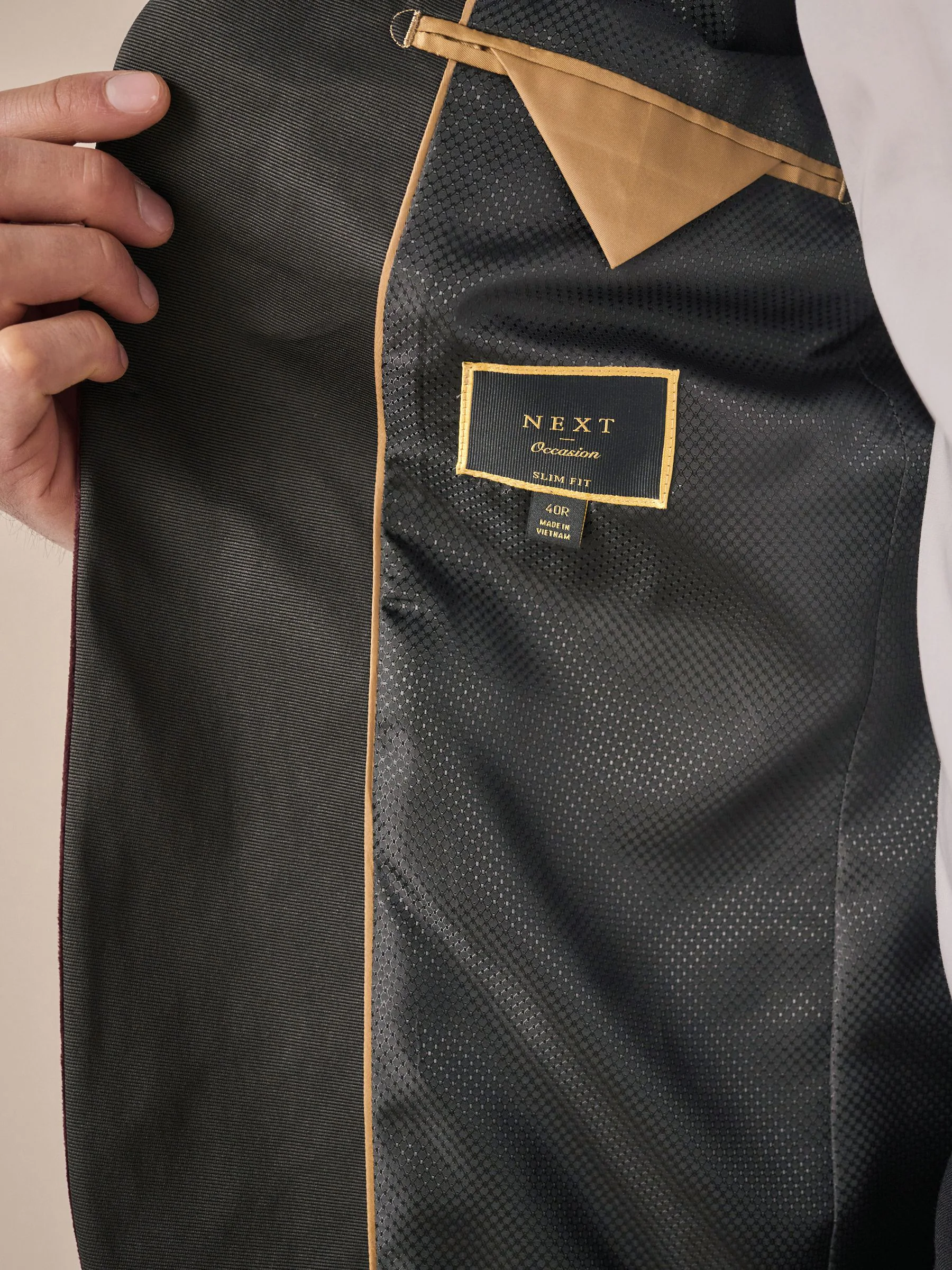 Bordeauxrood geometrisch - Slim Fit - Fluwelen blazer met patroon