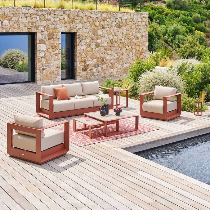 Salon de jardin rotatif ALLURE Beige Zébrano / Acajou