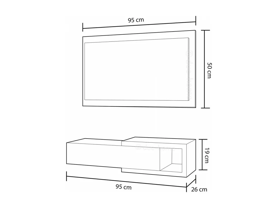 Console suspendue réversible avec 1 tiroir et 1 miroir L95 cm - NOON