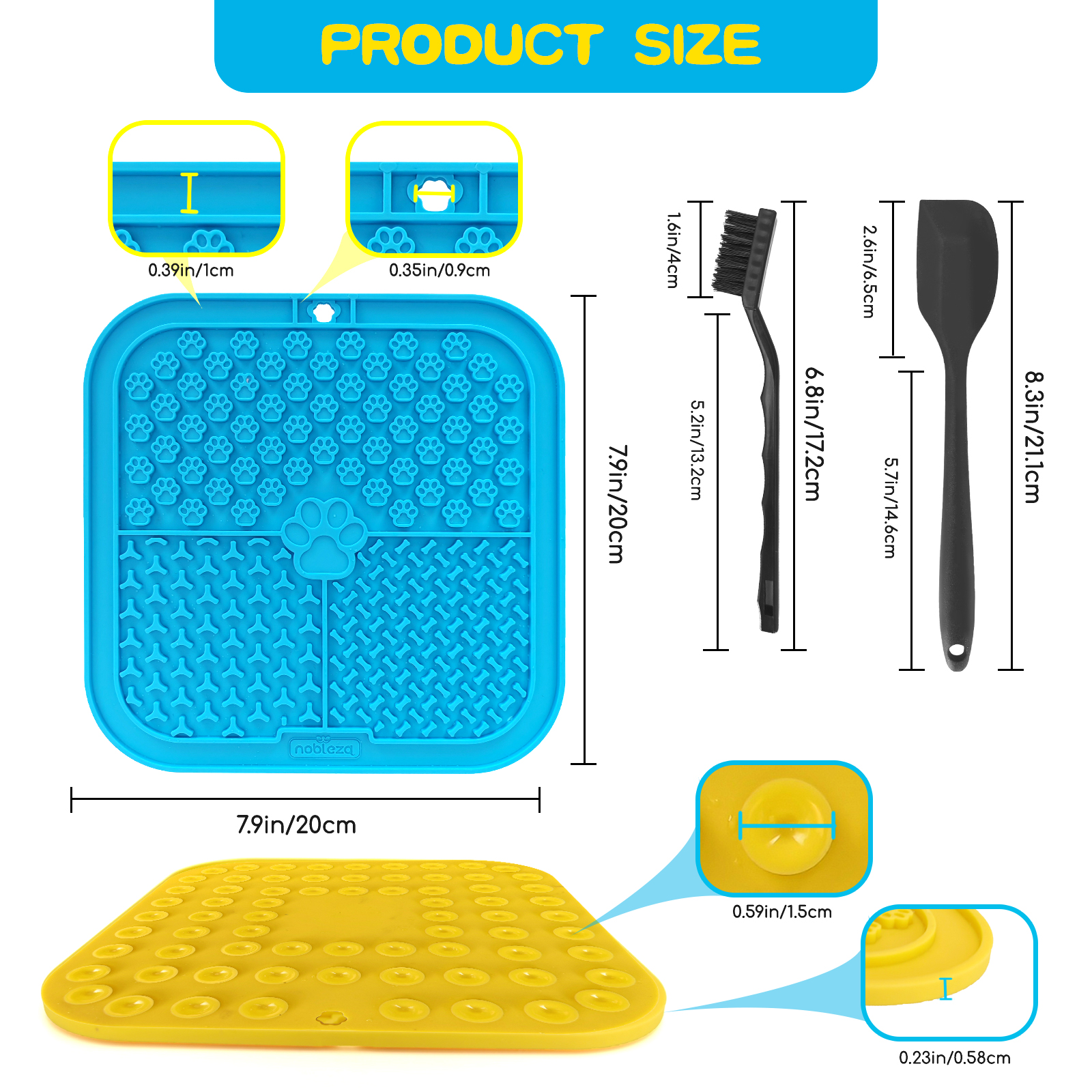 Tapete para lamber Nobleza para cães e gatos, conjunto de 2 peças, com espátula e escova de silicone. Ventosas super aderentes para banho, higiene, adestramento e cuidados com as unhas.
