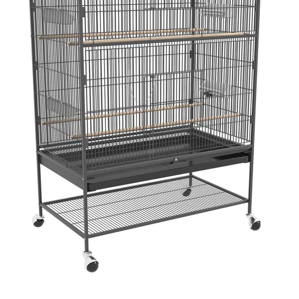 Fuglebur Fuglemaker Fuglevoliere Med Sitteplasser, Fuglehus Med Hylle, Gulvbrett, Voliere Med Dører, Hjul, Grå, 94 X 57 X 153 Cm