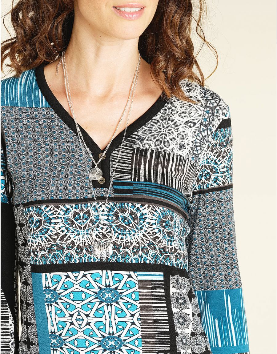 Top bleu cobalt imprimé