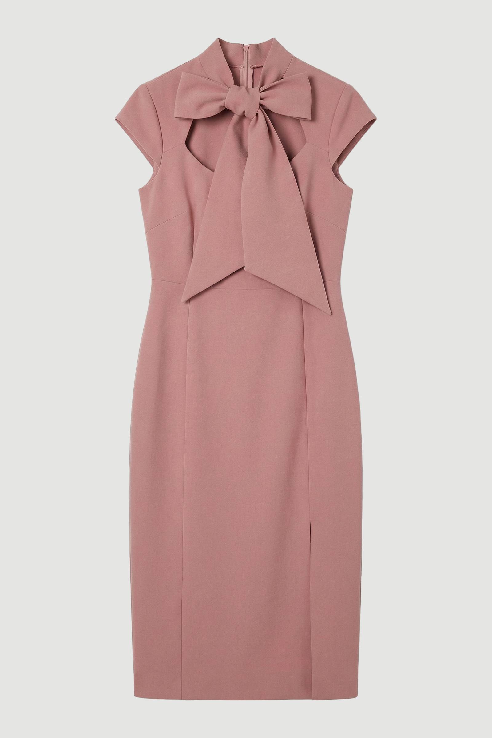 KarenMillen Robe Midi Crayon Ajustée à Col Nœud Papillon en Tissu Stretch Compact