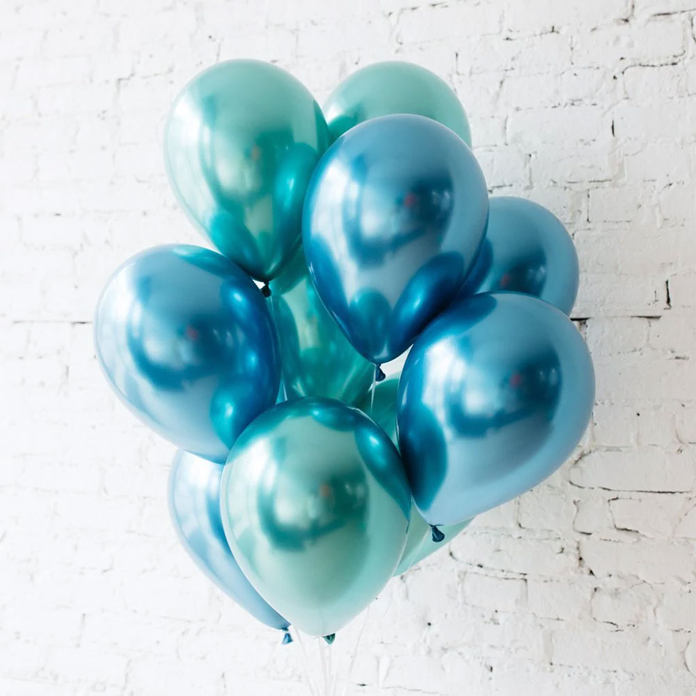 (30er Set) Ø25cm Party Deko Ballons Latex Luftballons Metallic  - Blau / Grün