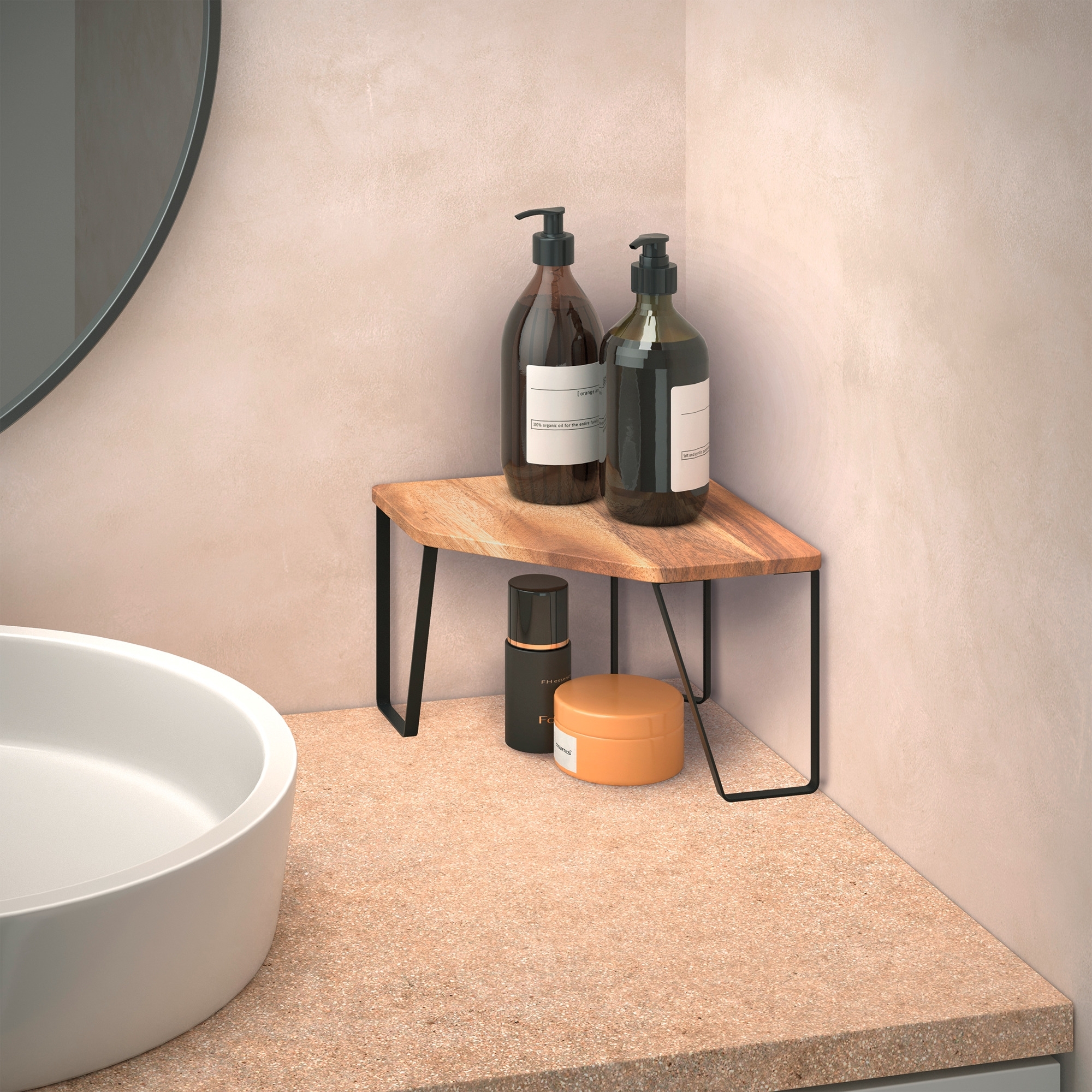 Metaltex York LAVA Eckregal 1-Etage aus Akazienholz 25 x 25 x 16 cm