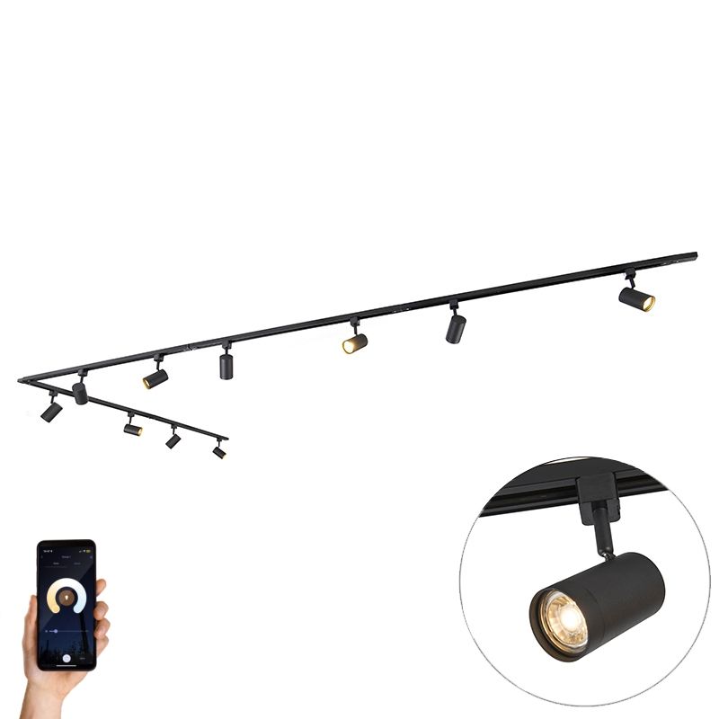 Smart railsysteem zwart 1-fase 10-lichts incl. Wifi GU10 - Iconic Jeana
