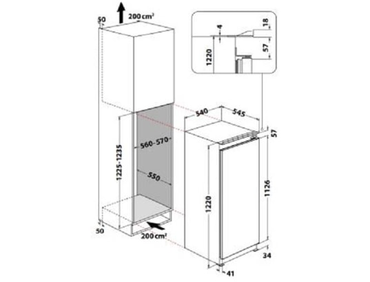 WHIRLPOOL - Réfrigérateur encastrable 1 porte ARG7342FR, 189 litres, Niche 122 cm