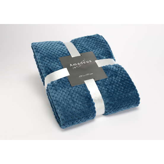 Plaid Damier en polyester, bleu nuit 170x130cm