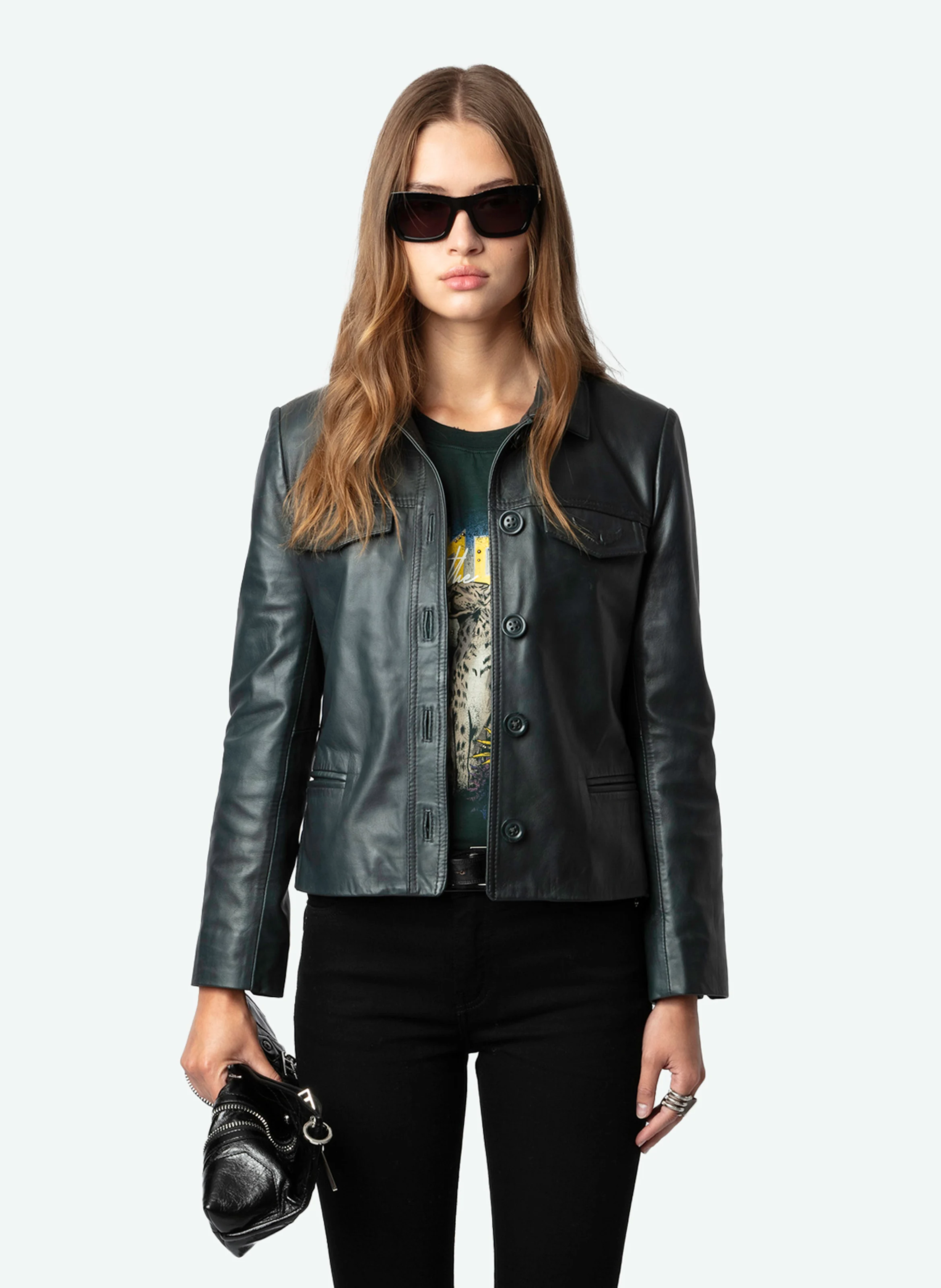 LIAM - Blouson droit en cuir| Vert