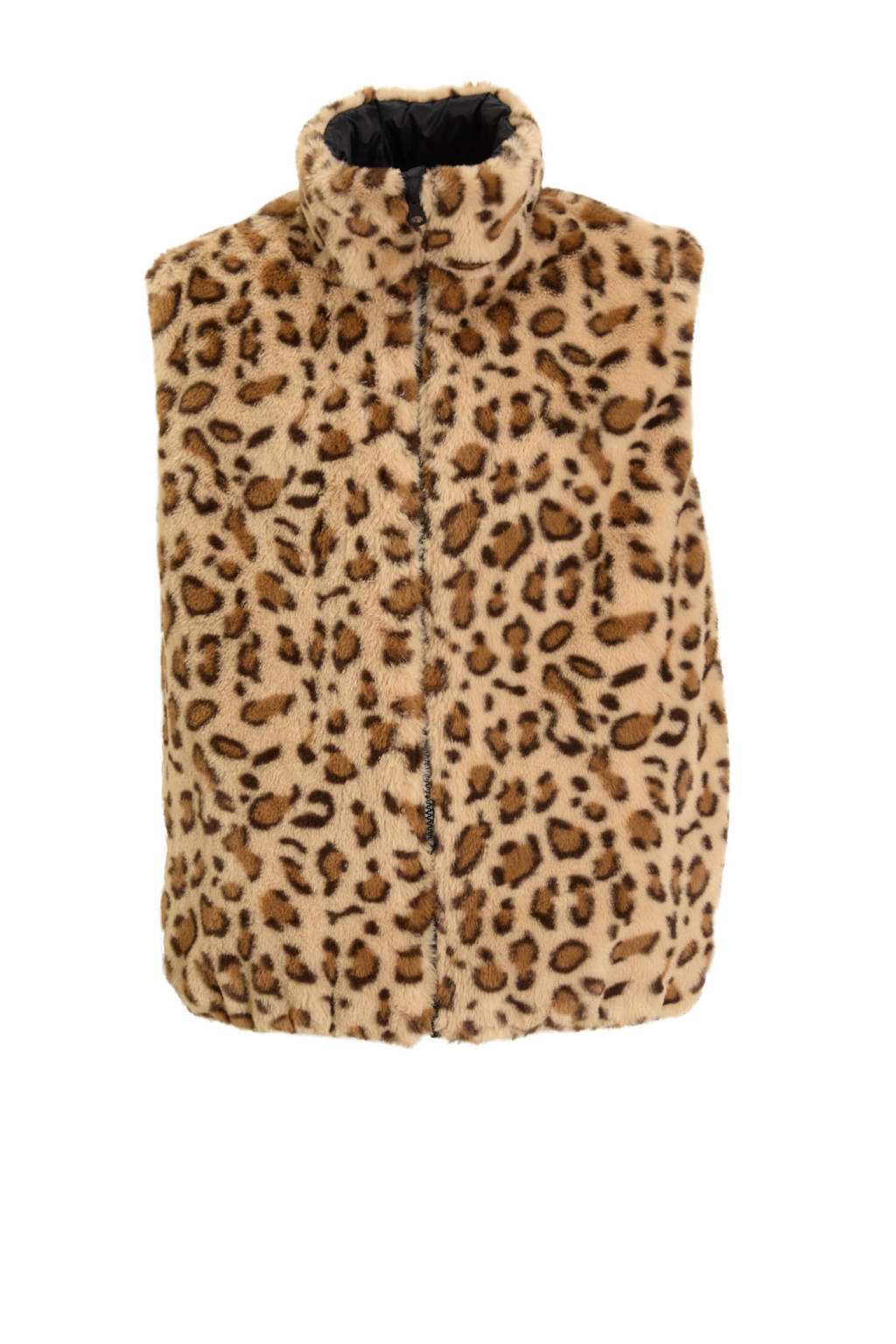 anytime reversible meisjes gilet panterprint / zwart
