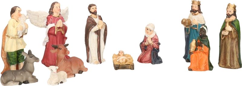 Set van 11x polystone kerststal beelden/kerstbeelden - Religieuze kerstversiering