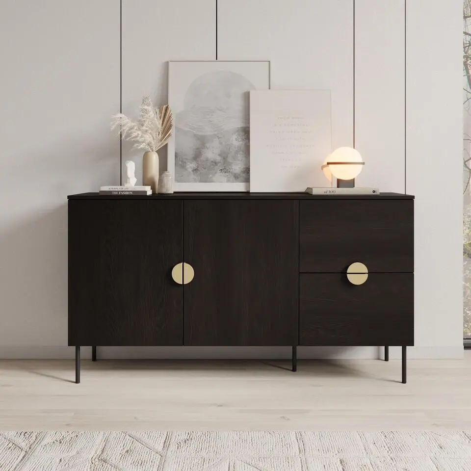 Meubella - Dressoir Monor - Zwart eiken - 160 cm