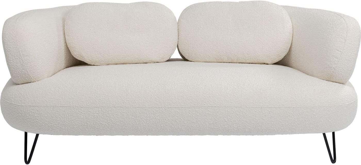 Kare Design Sofa Peppo, Weiß, Moderner 2-Sitzer, Bouclé-Polsterbezug, Schwarze Metallbeine, 72x182x94cm (H/B/T)
