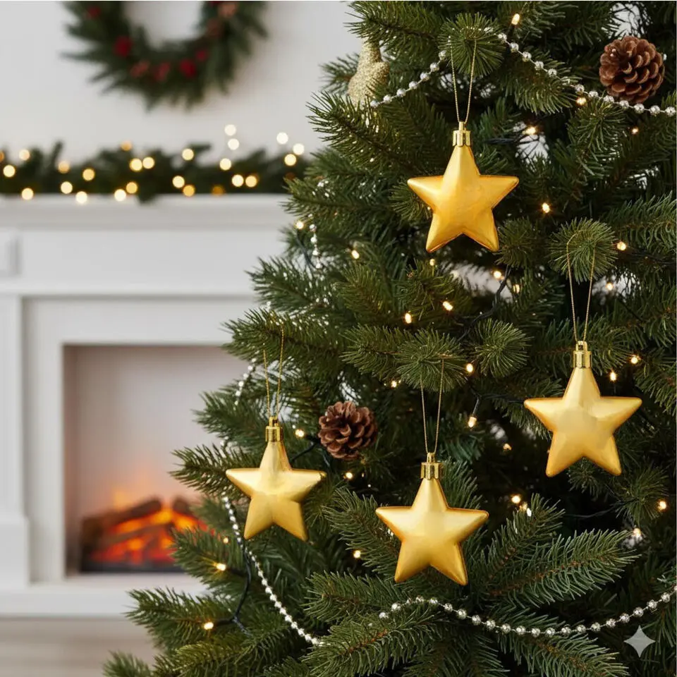 Christmas goods Kersthangers - 8x - sterren - goud - 6 cm