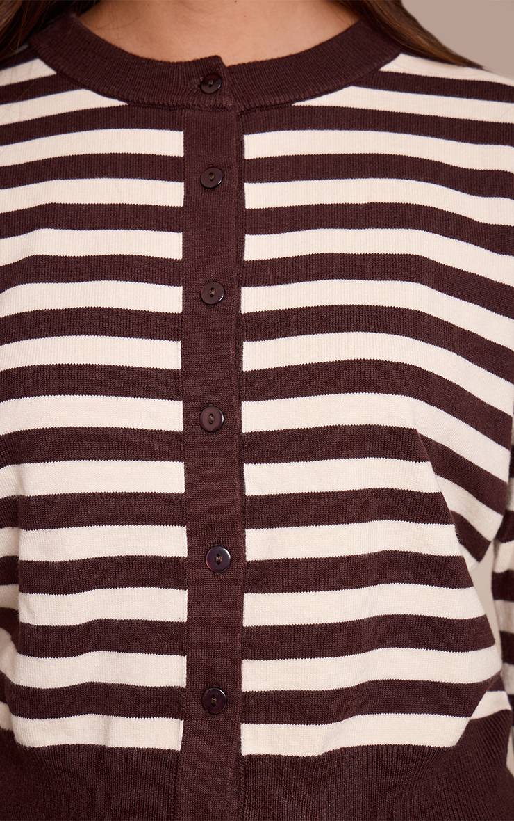 Chocolat Cardigan Rayé En Maille Compacte À Boutons