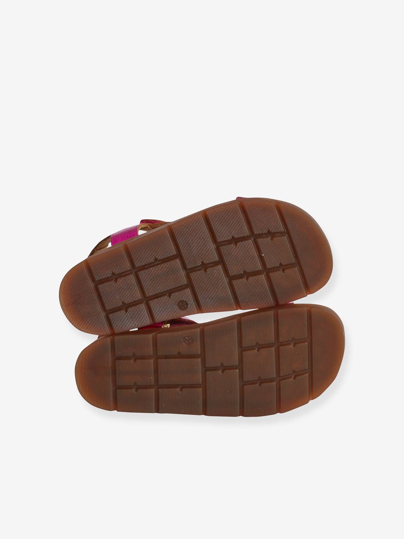 Sandálias de couro lilás com fecho de velcro para meninas