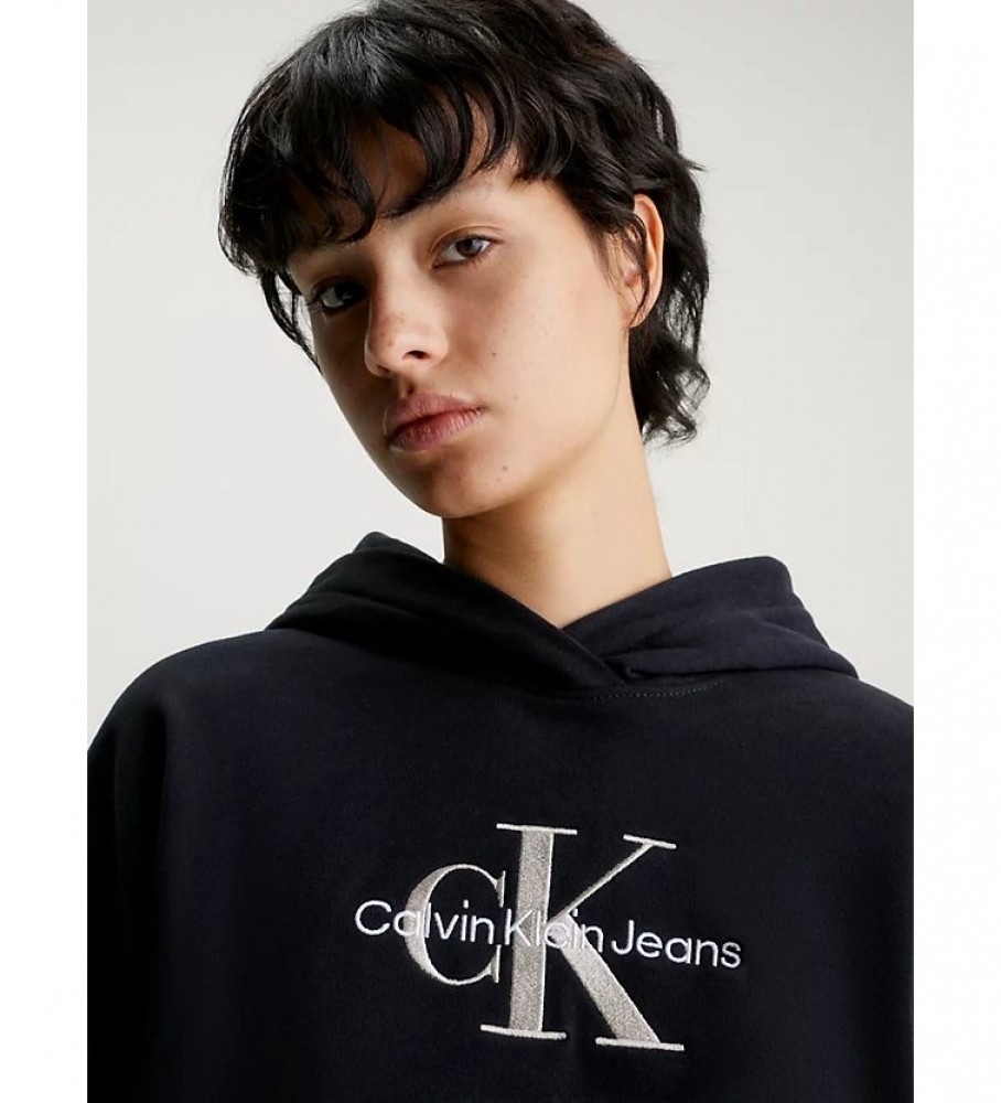 Moletom com capuz Calvin Klein Jeans preto com monograma em algodão