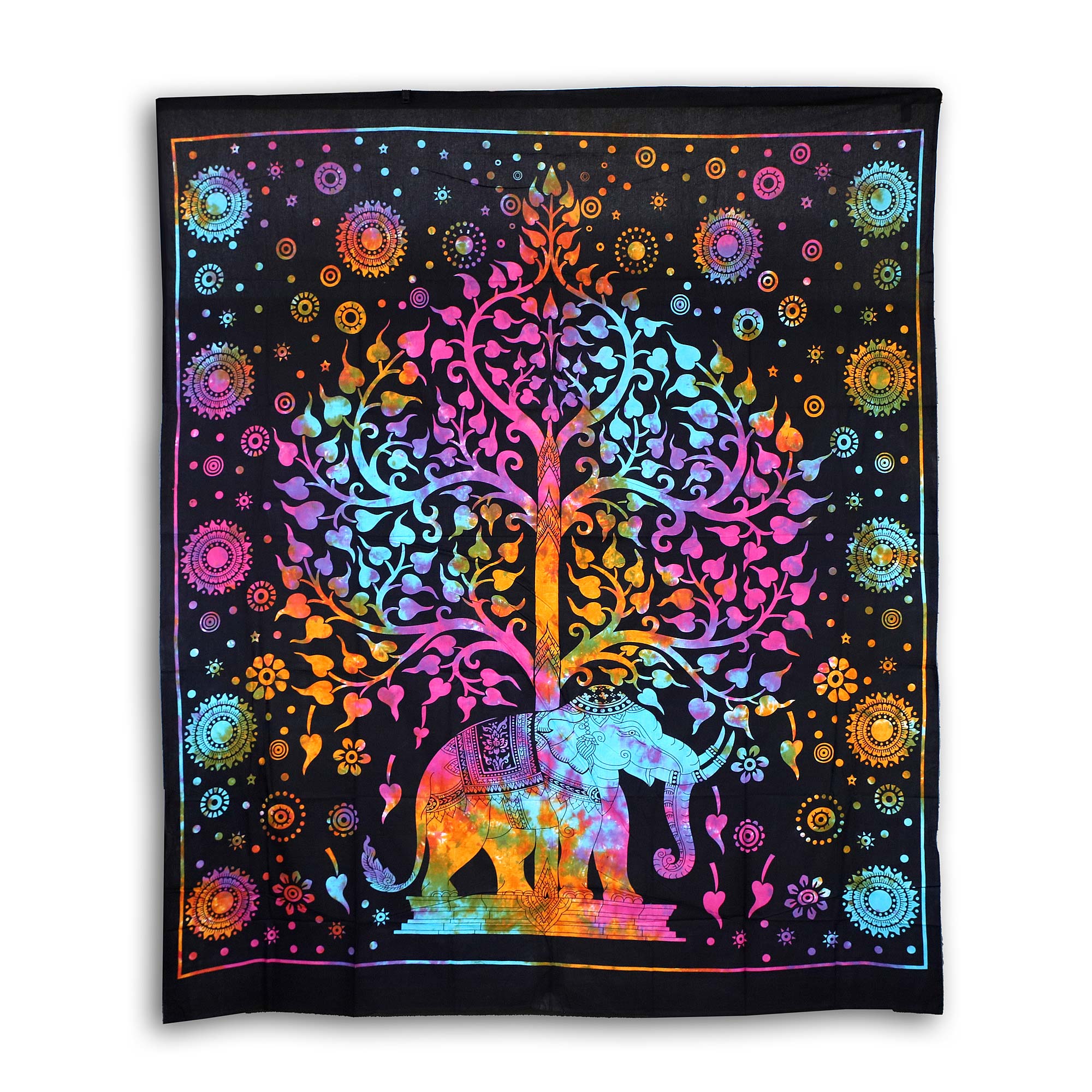 Multifunktionstuch 'Elefant & Baum des Lebens', multicolor, schwarz, B 213 cm, H 244 cm von fischer's lagerhaus