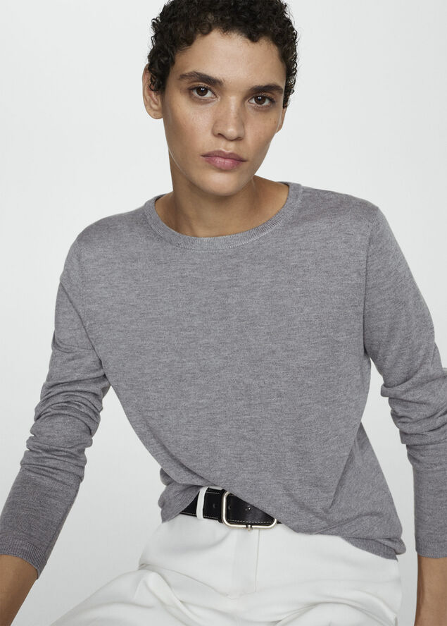 MANGO Fine-knit round-neck sweater Lt pastel grey