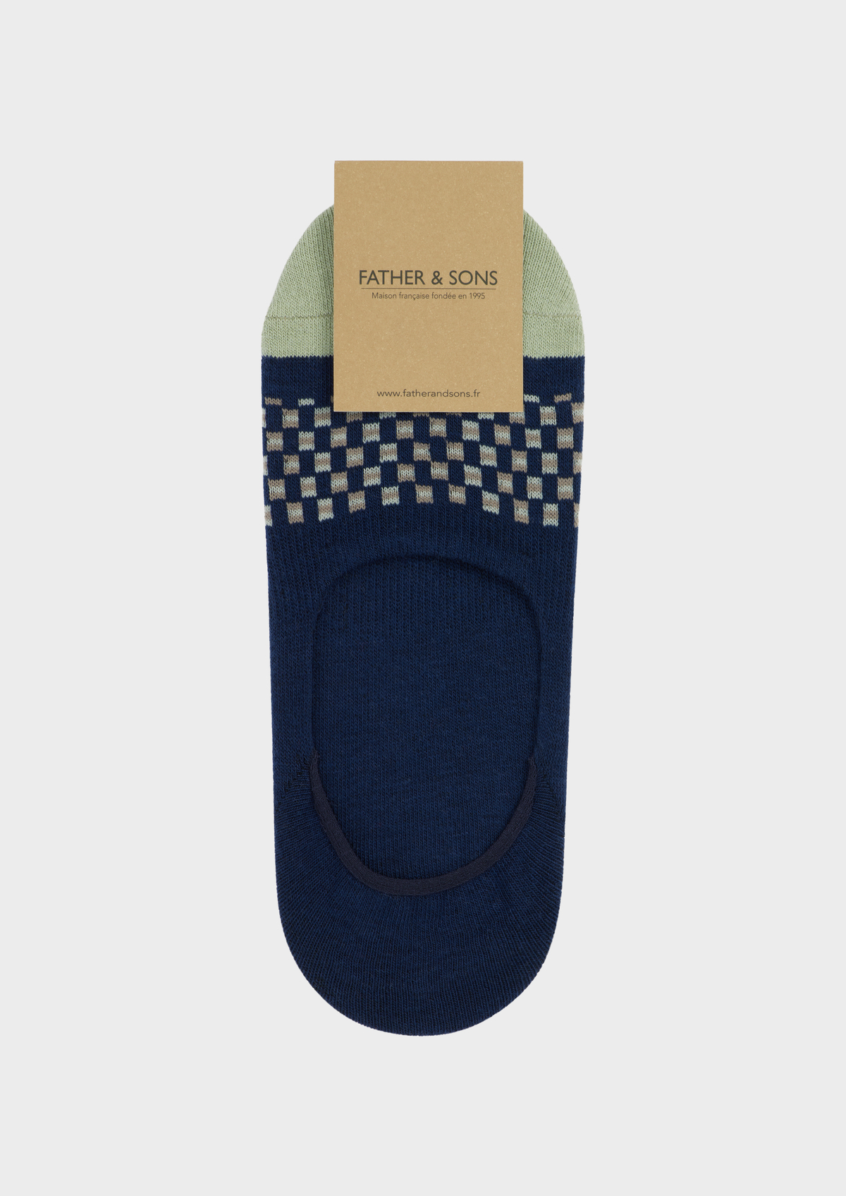 Chaussettes invisibles en coton mélangé bleu jeans à motif fantaisie vert et marron