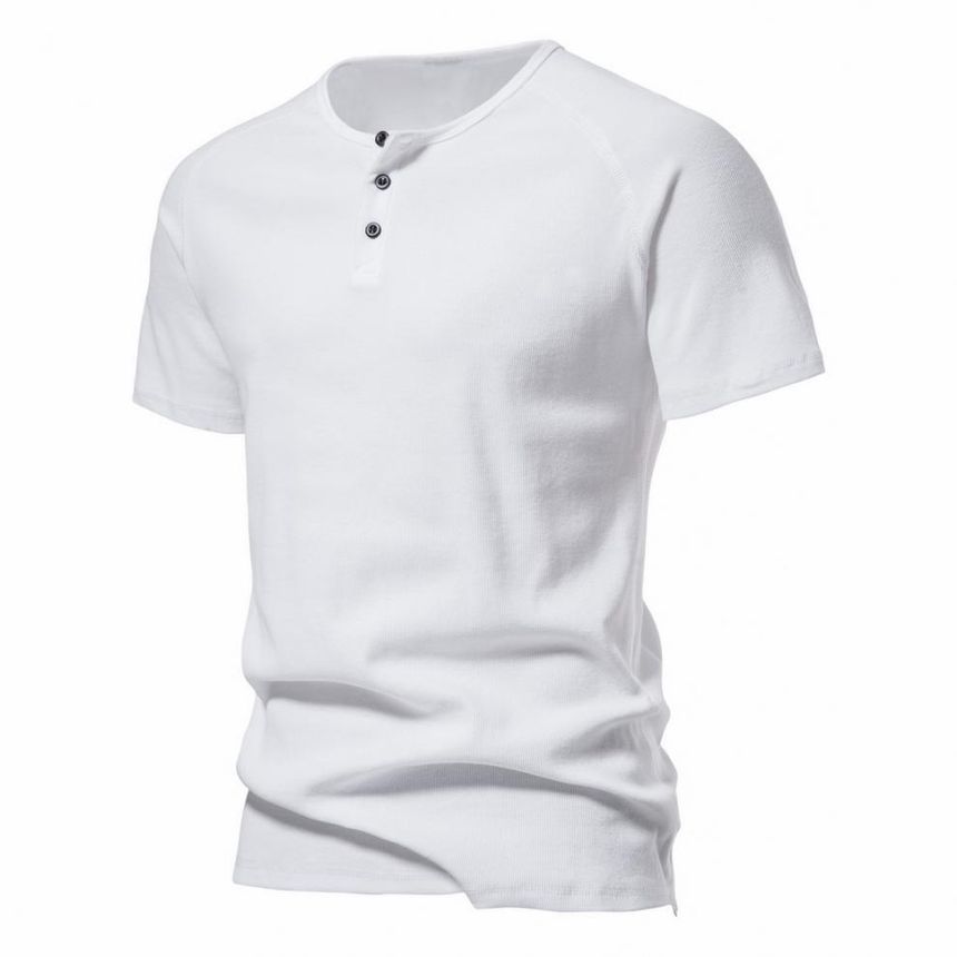 Lefitt - Henley effen T-shirt met korte mouwen en ronde hals