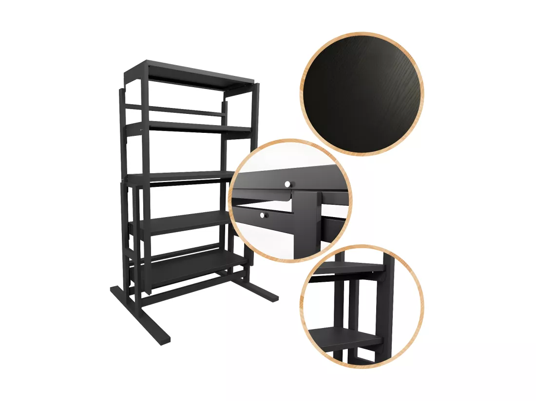 Etagère modulable (H125 x l78 x P62 cm) convertible en Table - style industriel