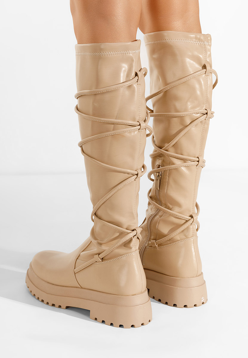 Bottes hautes femme plates beige Cazorla