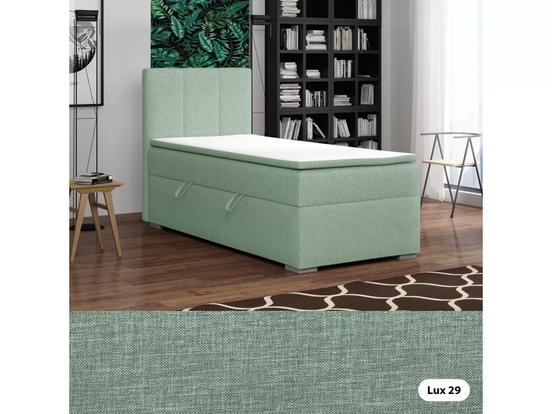LIT SIMPLE avec tiroir de rangement et surmatelas, côté gauche Monaco Mini 90x200 cm, Lux 29 (Vert pâle)